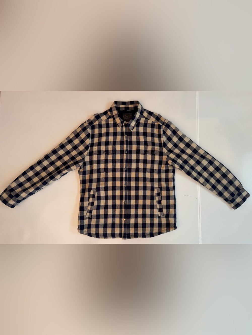Lucky Brand Navy and Cream Check Snap-Front Shirt